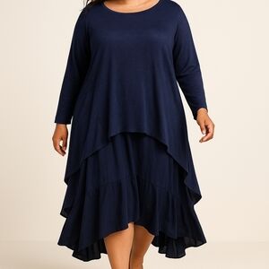 NWT XL Navy Boho Layered Maxi Dress – Asymmetric Knit Top & Flowy Skirt by DG2